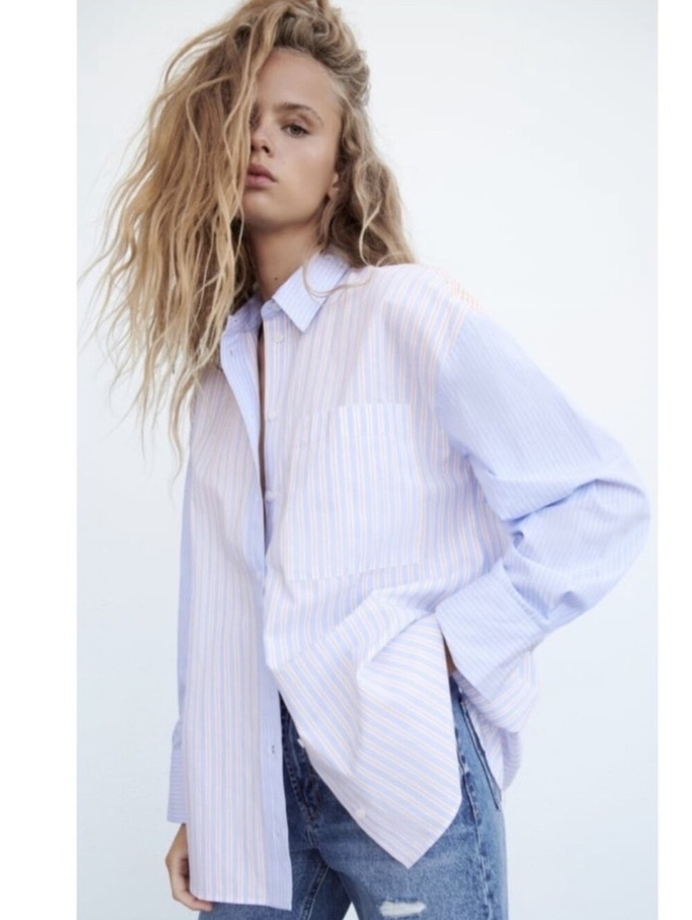 Zara Striped Poplin Blue White Shirt